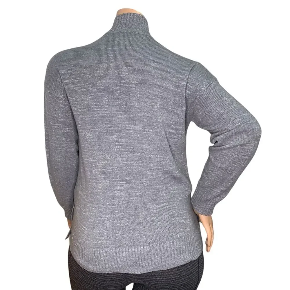 LC Lauren Conrad Turtleneck Sweater Long Sleeve Pullover Metallic Gray Size L
